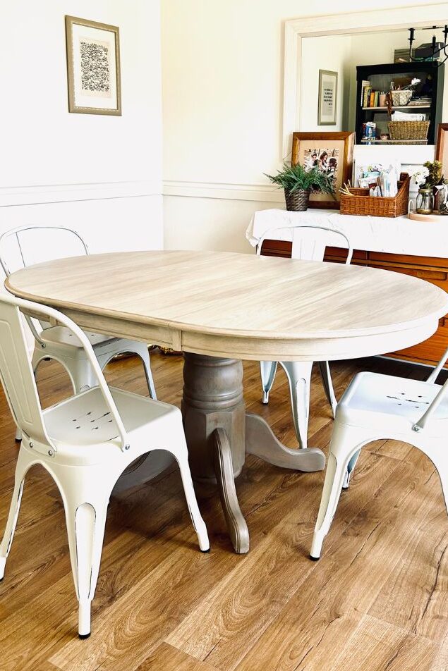 oak dining table paint wash transformation final product