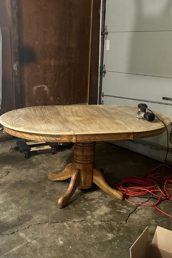 oak dining table before transformation