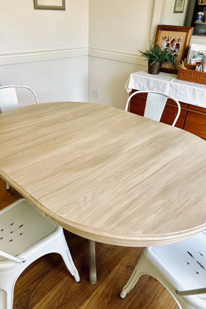 oak table transformed by paint wash 