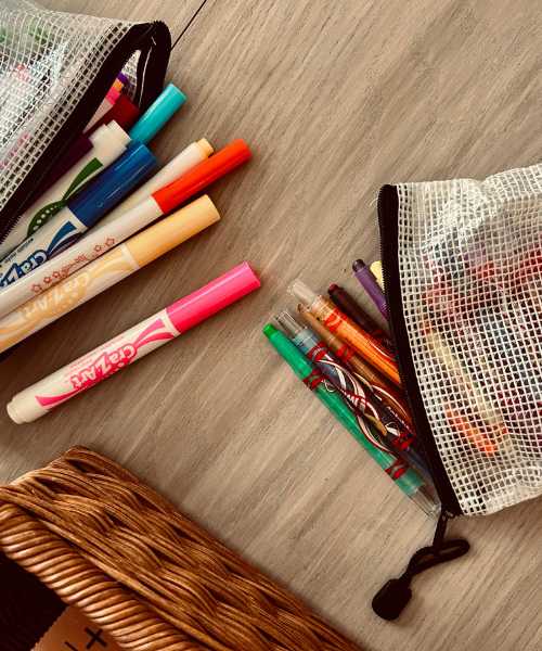 homeschool supplies on table