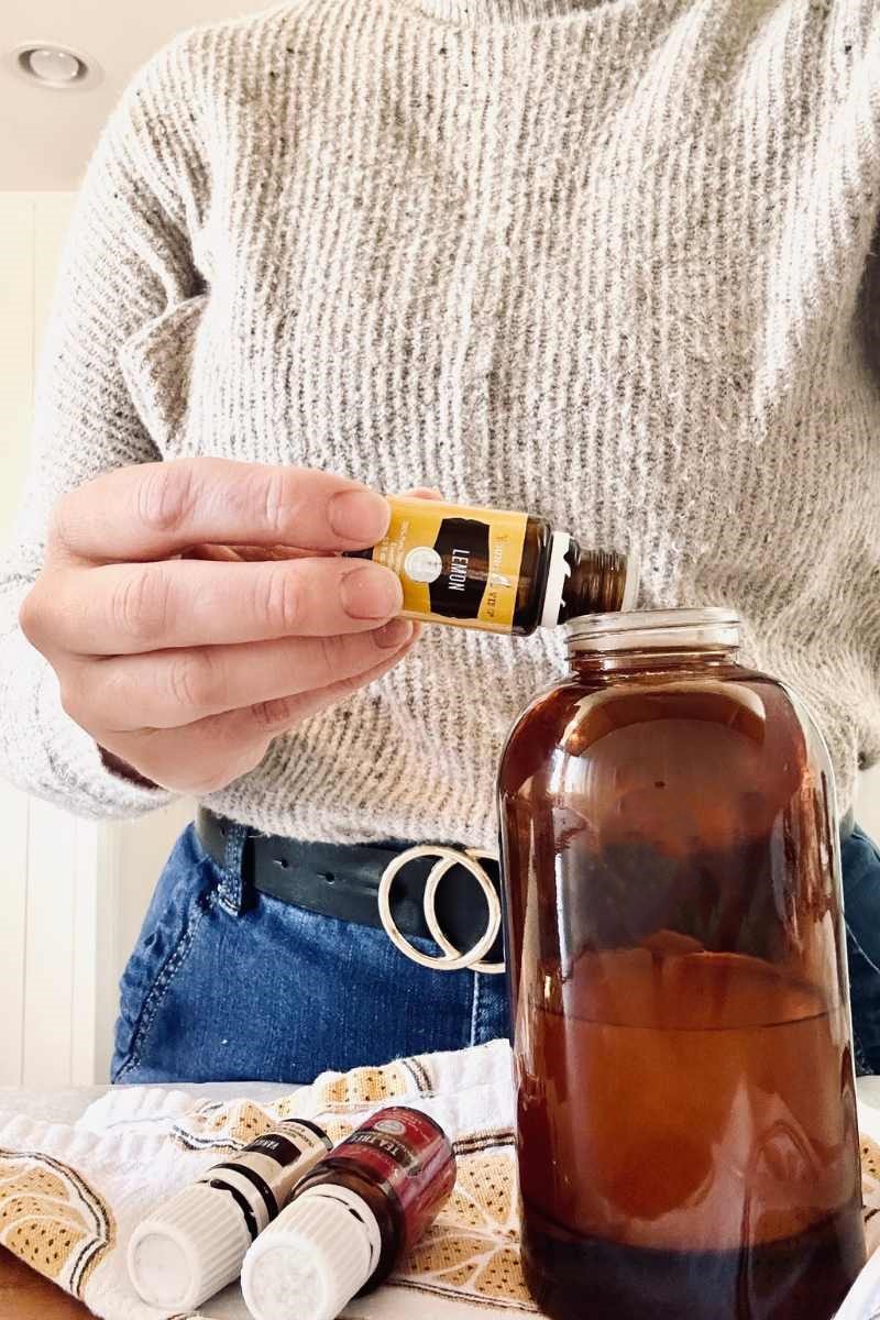 DIY hand soap, glass jar and essential oils