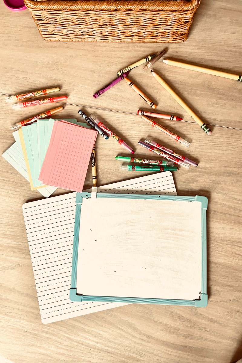 homeschool supplies on table