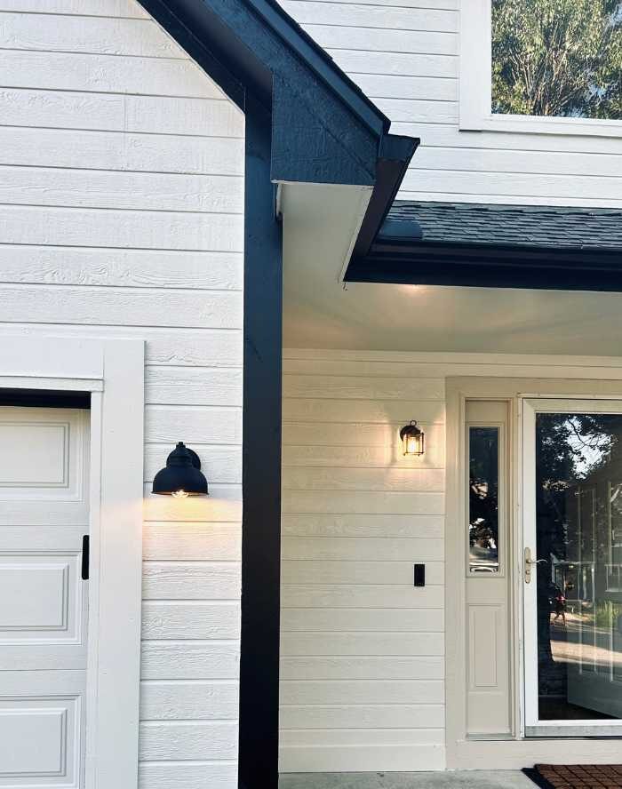 matte black exterior light fixtures on front porch
