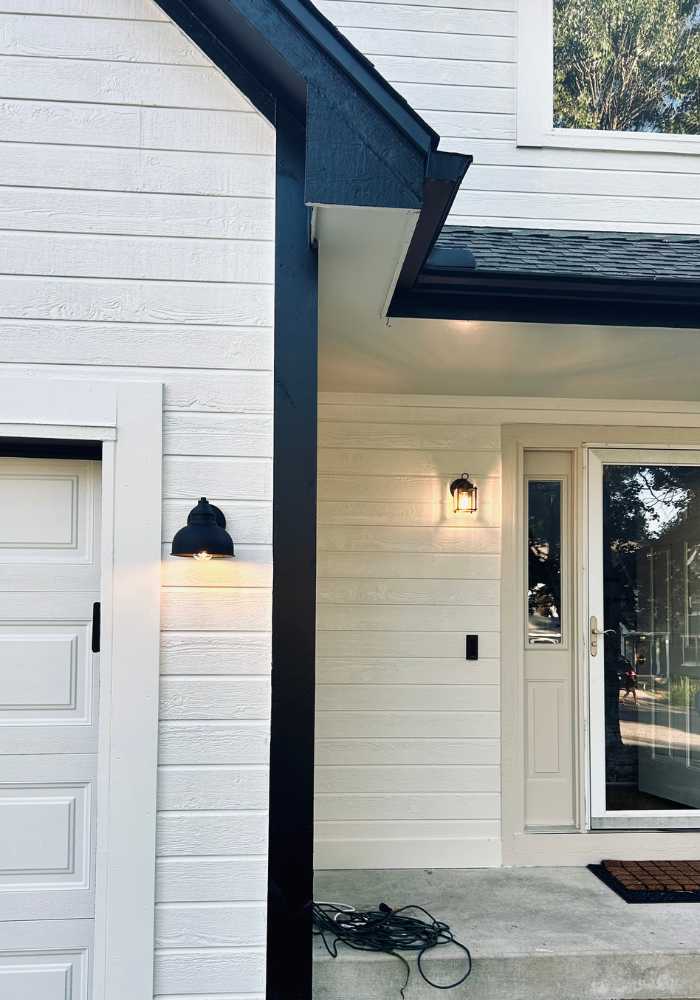 matte black exterior light fixtures on front porch