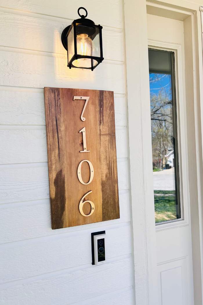 wooden house numbers sign