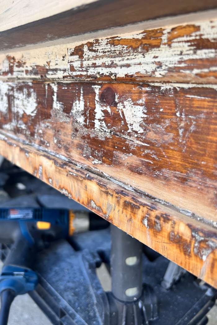stripped paint on coffee table
