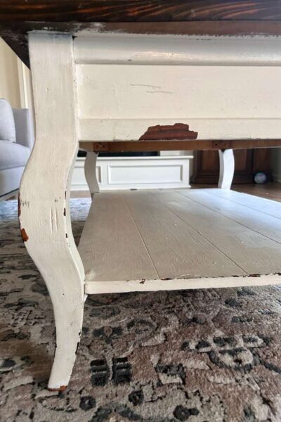 farmhouse style coffee table chipped paint