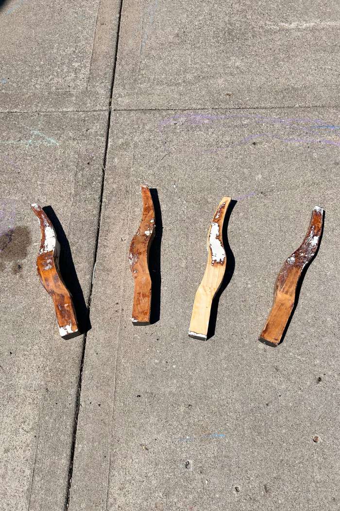coffee table legs with stripped paint