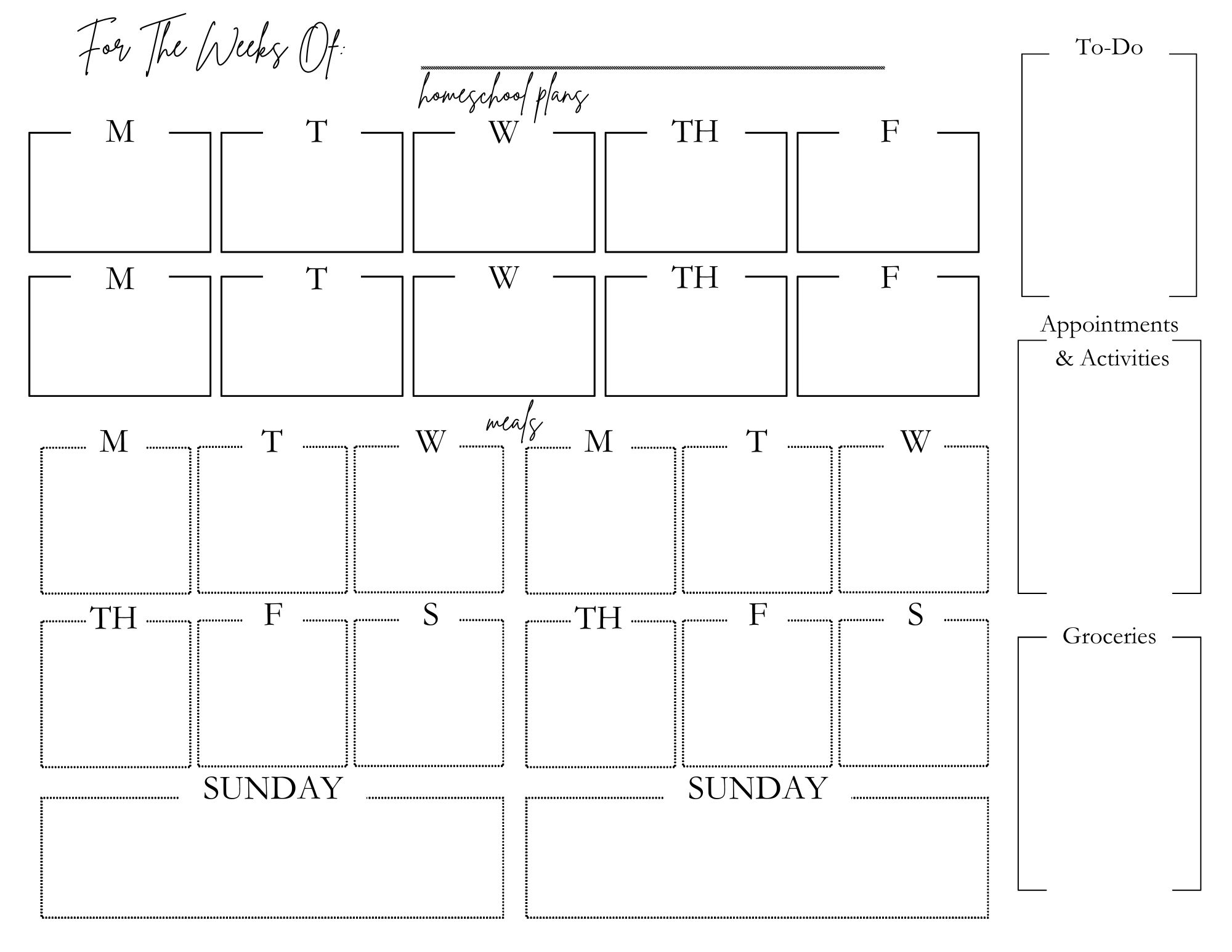 simple two week homeschool and meal planner