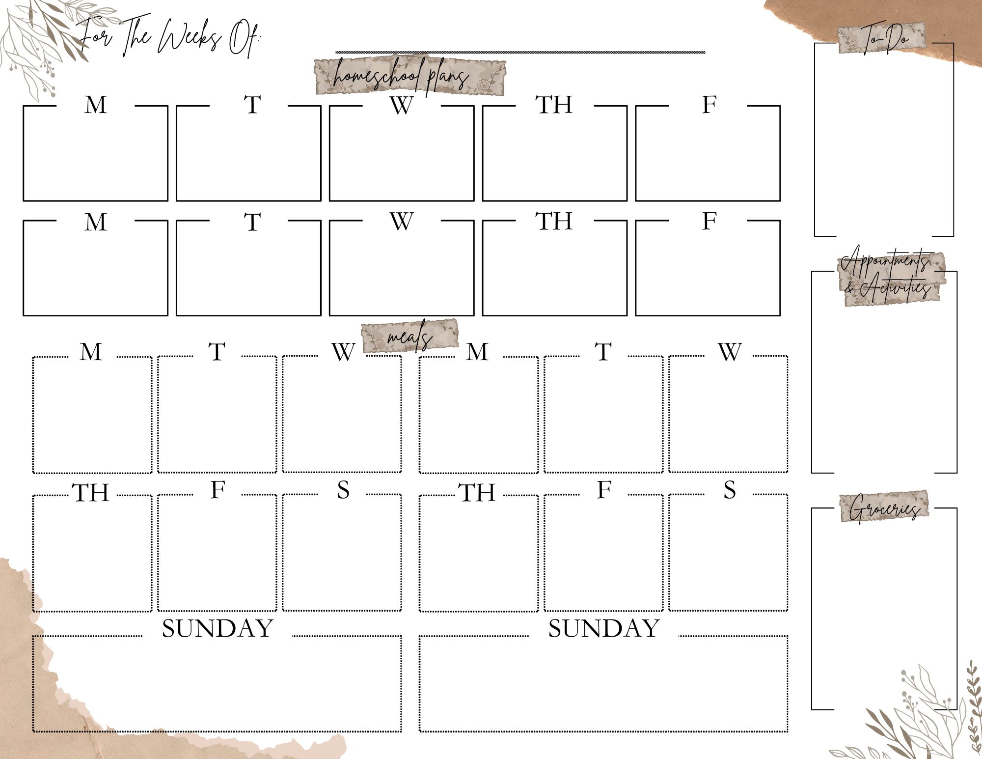 simple two-week homeschool and meal planner