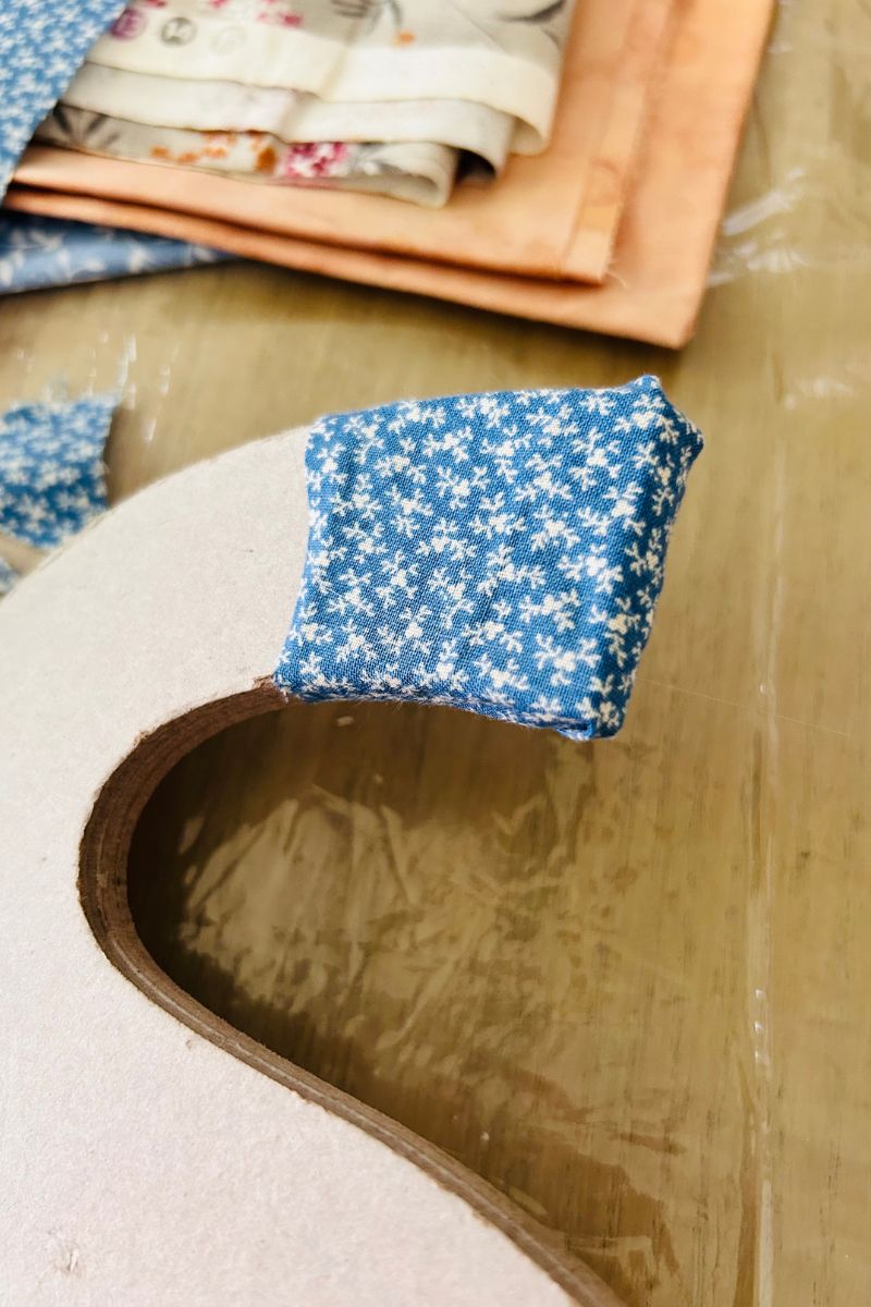 fabric strip on letter
