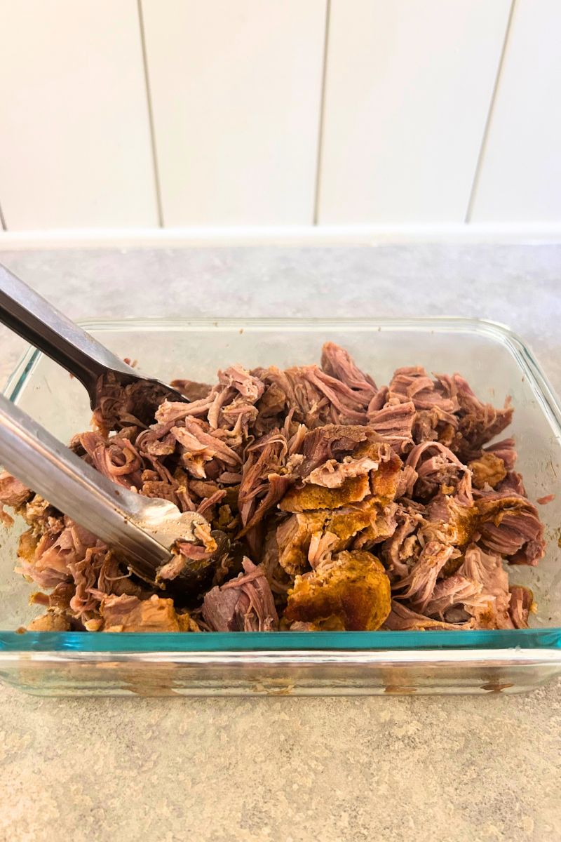 pulled pork in glass dish