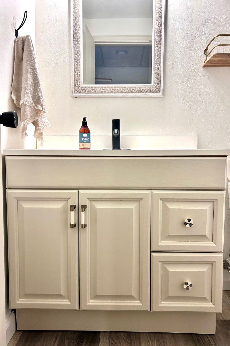 stylish basement bathroom vanity after renovation