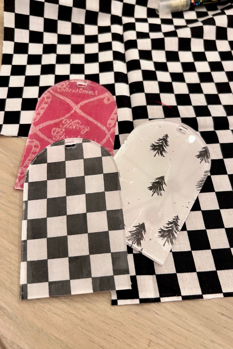 acrylic christmas ornaments on fabric