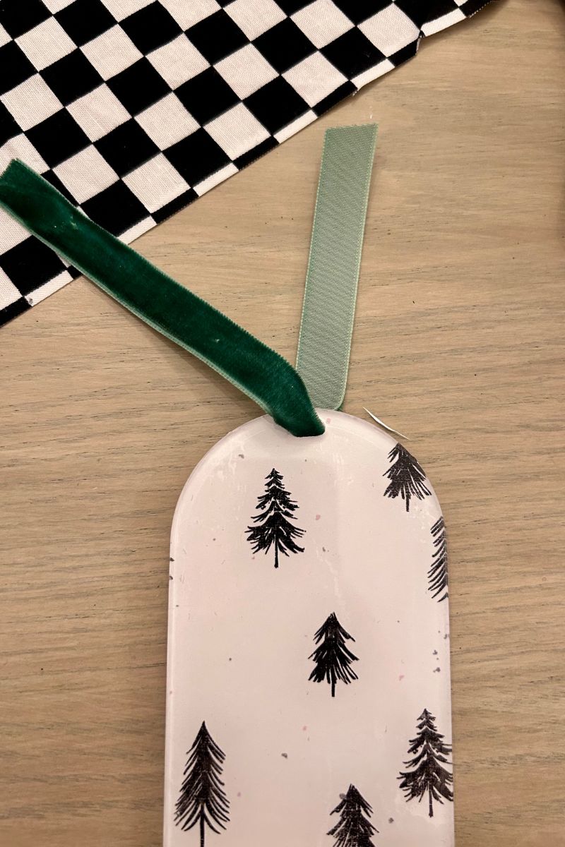 acrylic christmas ornament with velvet ribbon